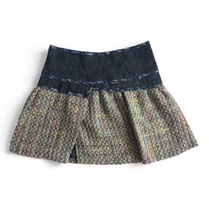 Rebecca Taylor Tweed Denim Skirt Women Size 4 Multi Color Patchwork Mini‎ A-Line